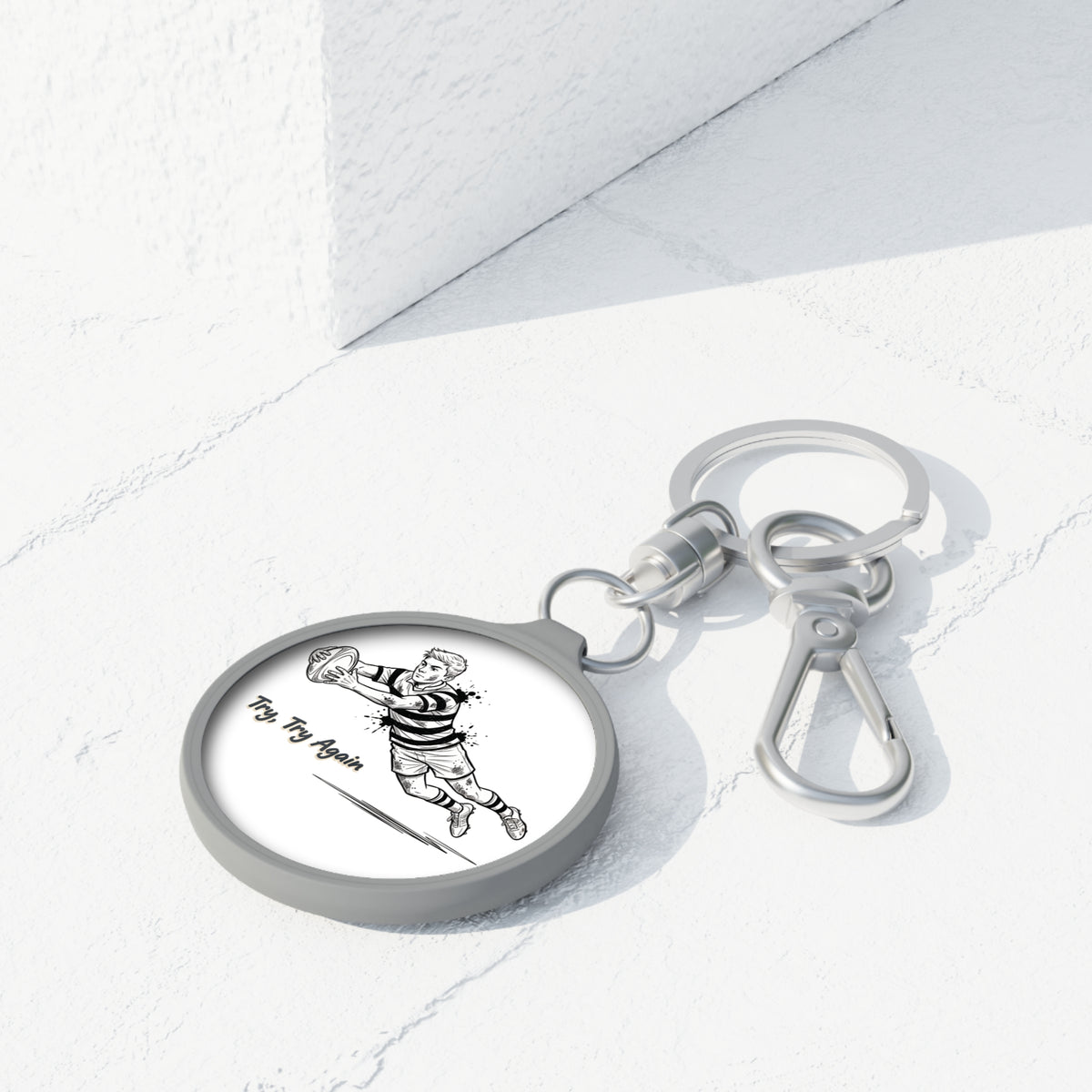 Keyring Bag Tag, Rugby Try, Try Again Image design