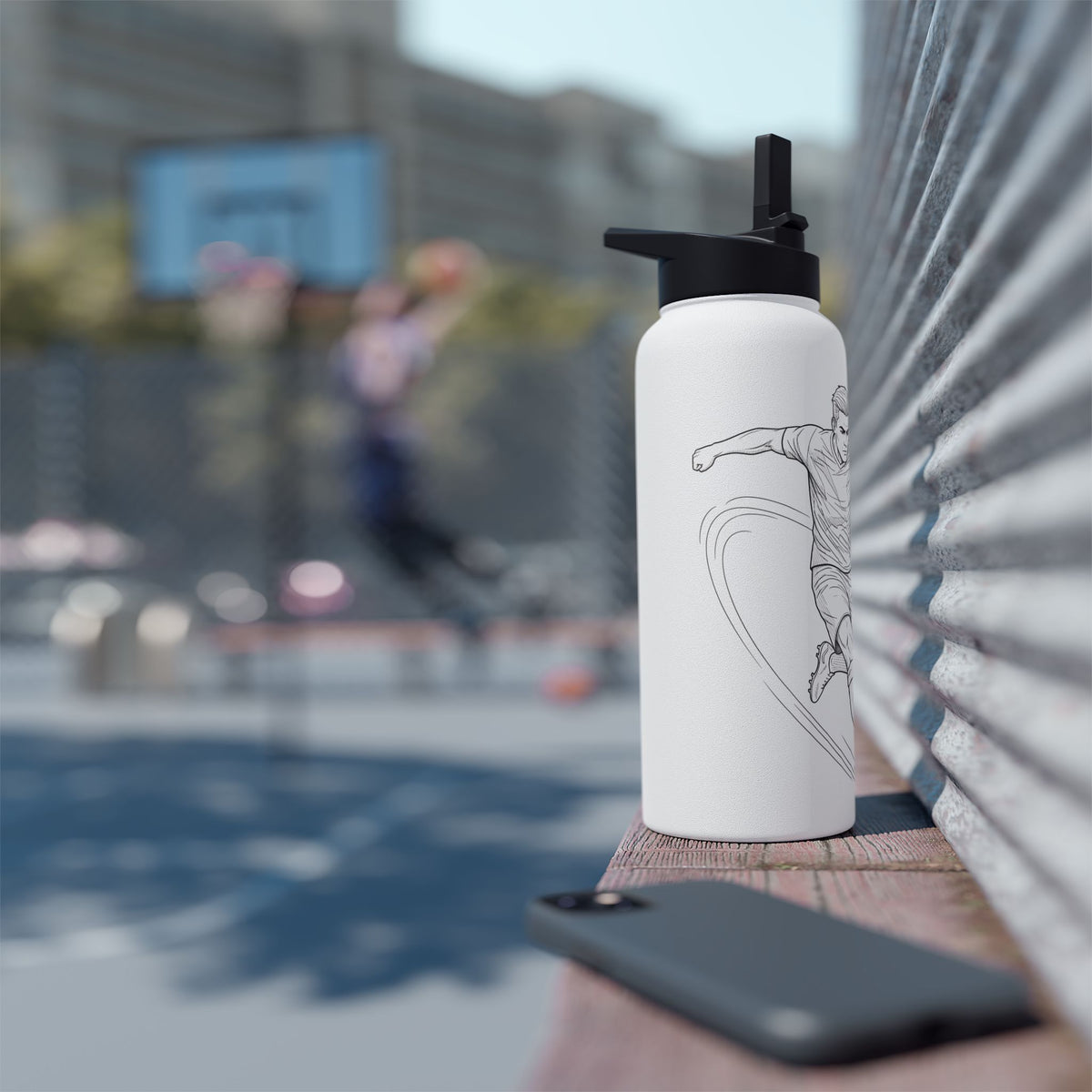 Water Bottle, Football shot Minimalist Sketch, Stainless Steel