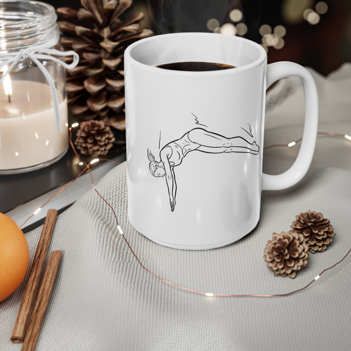 Mug, Diving Woman Sketch Design, Ceramic, 325ml / 11oz or 440ml / 15oz