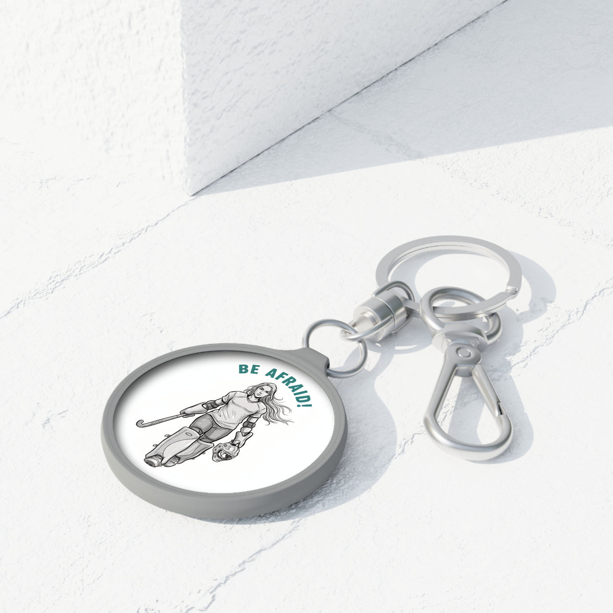 Keyring Bag Tag, Hockey Goalie, "be afraid" design