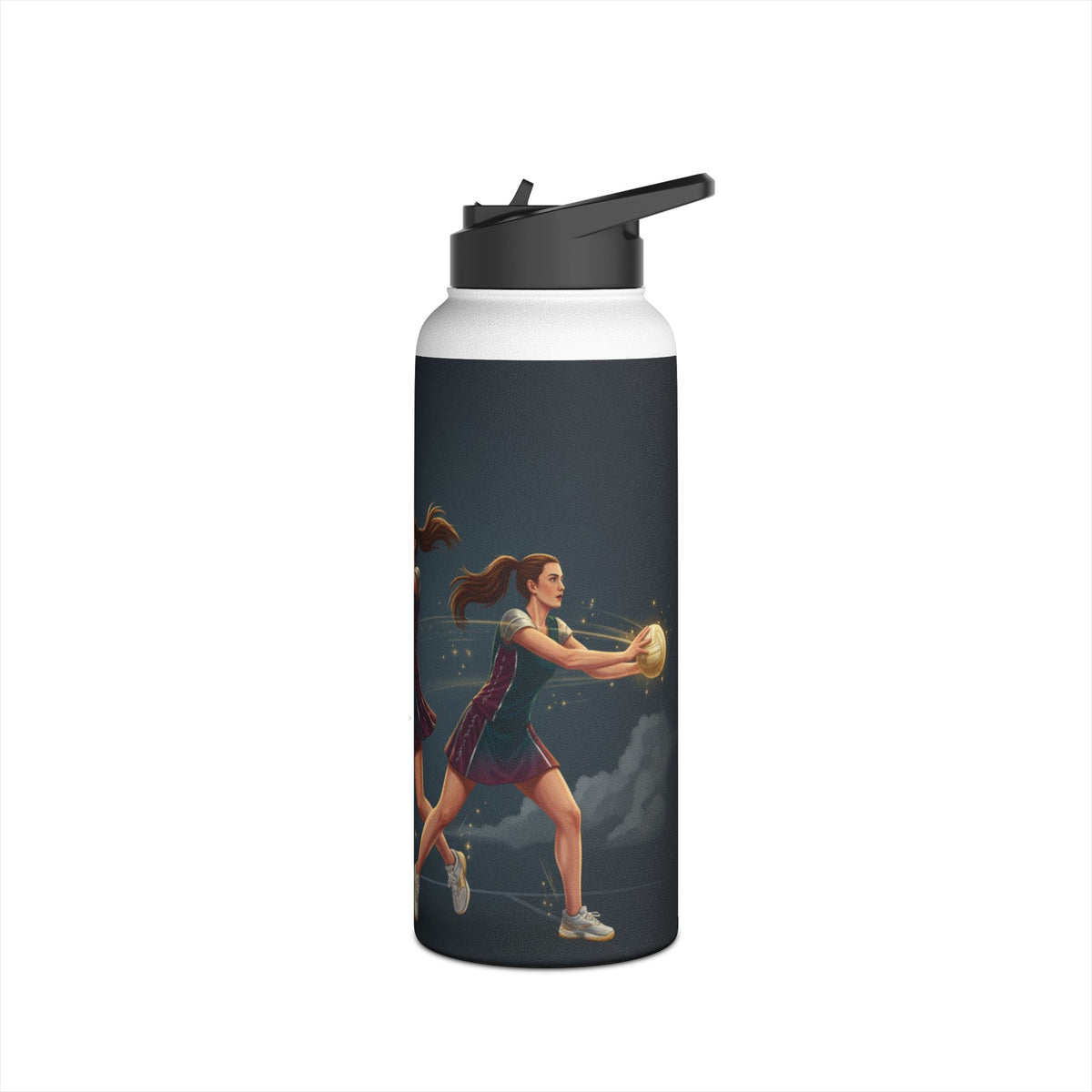Water Bottle, Netball, Female player trio graphics, Stainless Steel