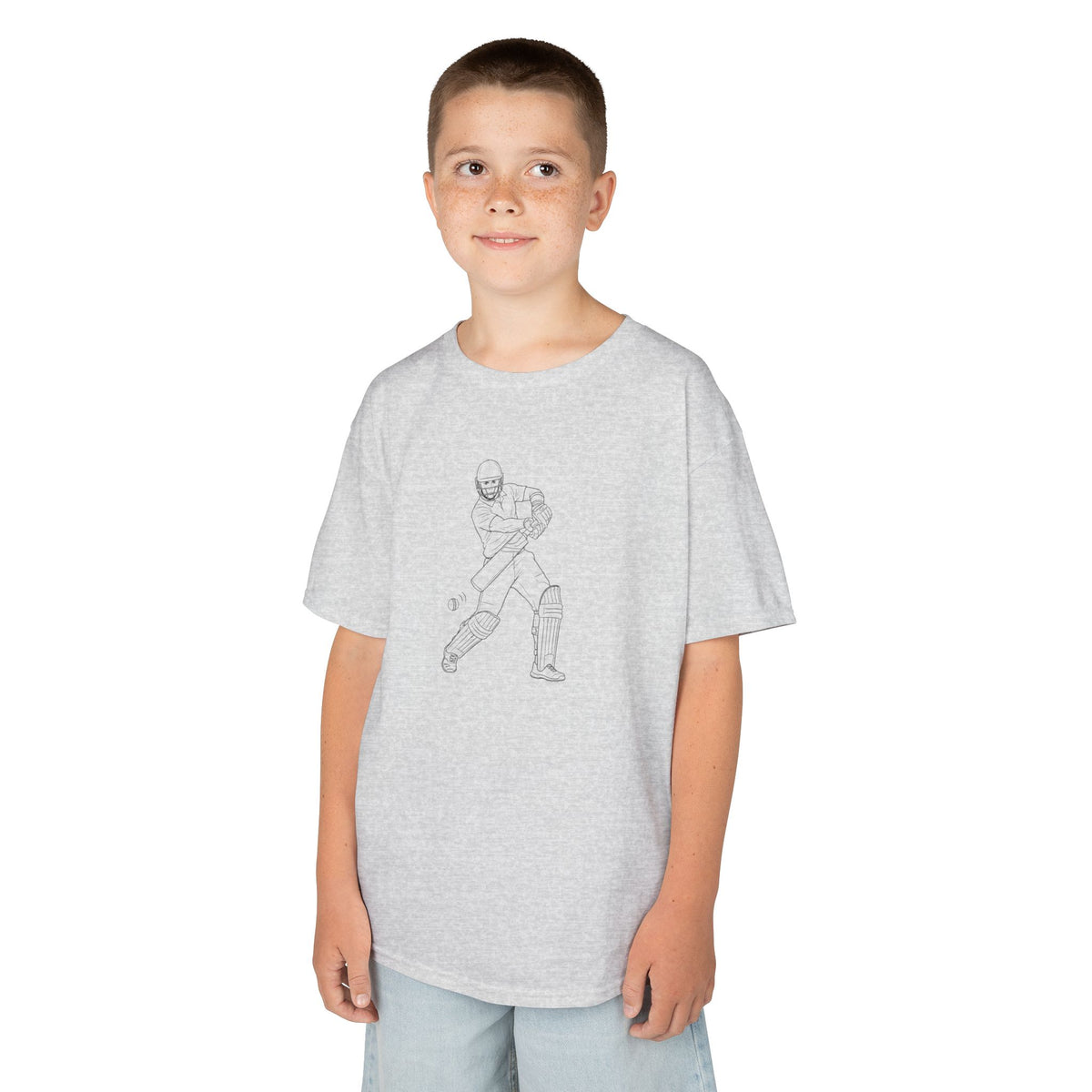 T Shirt Kids, Cricket Batsman minimalist sketch design, Cotton, Various Colours