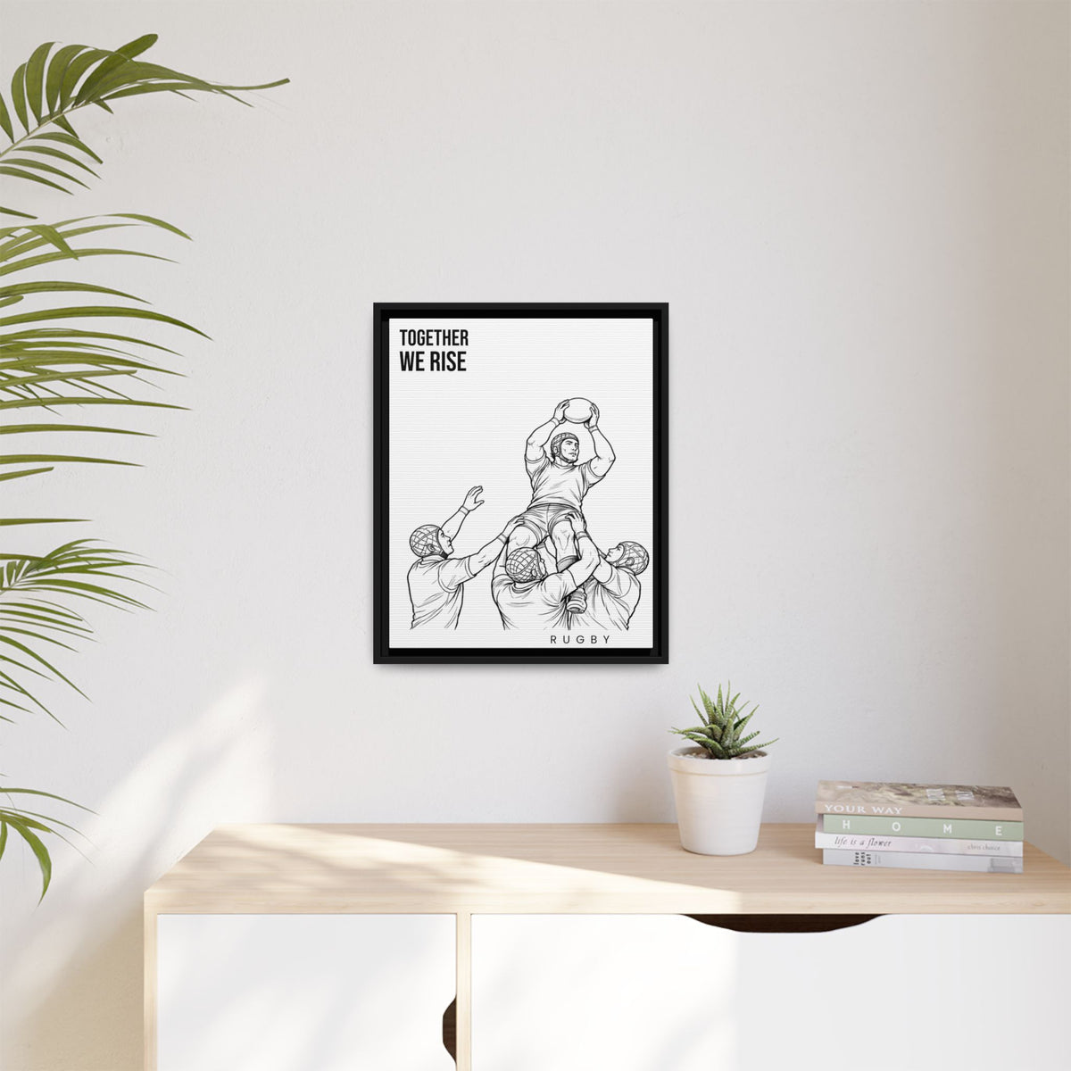 Print, Rugby Line-Out Together We Rise , Matte Canvas Print Framed Art