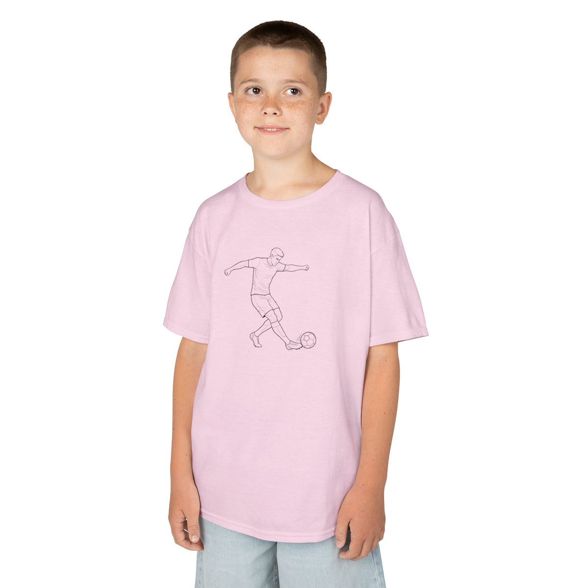 T Shirt Kids, Football, Free Kick minimalist sketch design, Cotton, Various Colours