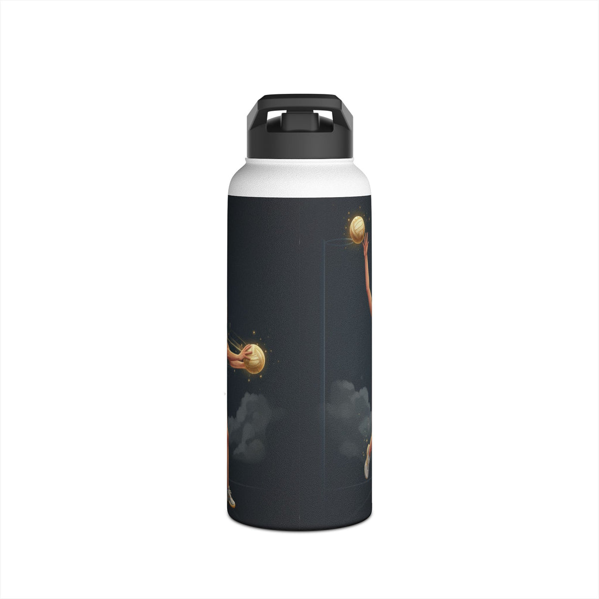 Water Bottle, Netball, Female player trio graphics, Stainless Steel