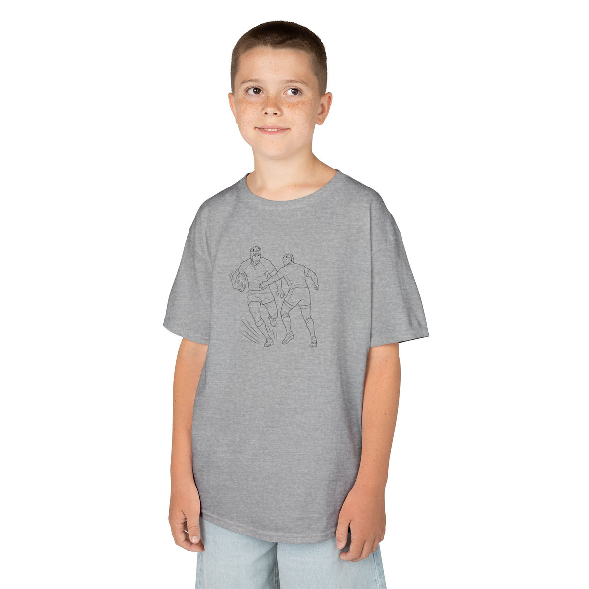 T Shirt Kids, Rugby players minimalist sketch design, Cotton, Various Colours