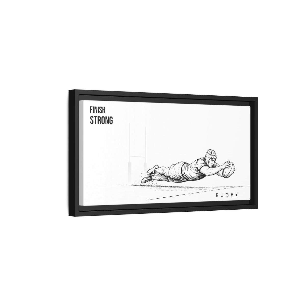 Print, Rugby Try, "Finish Strong"  Matte Canvas Framed Wall Art