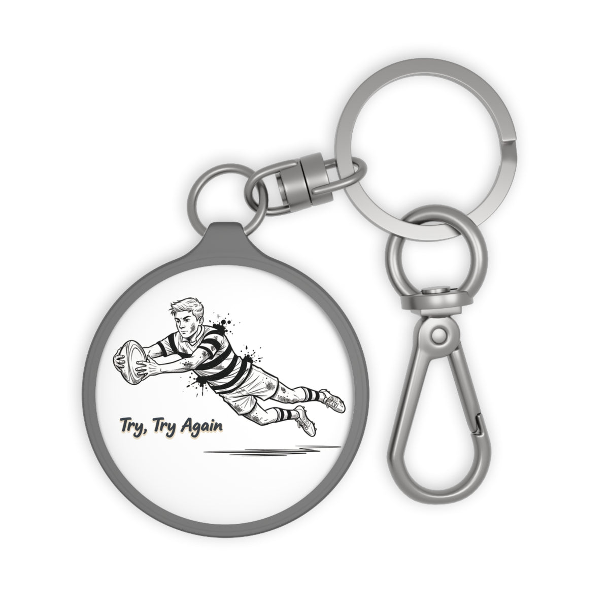 Keyring Bag Tag, Rugby Try, Try Again Image design