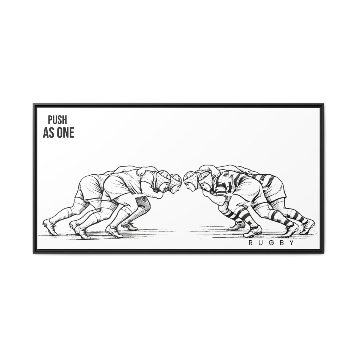 Print, Rugby Scrum, "Push As One" , Matte Canvas Print Framed Art