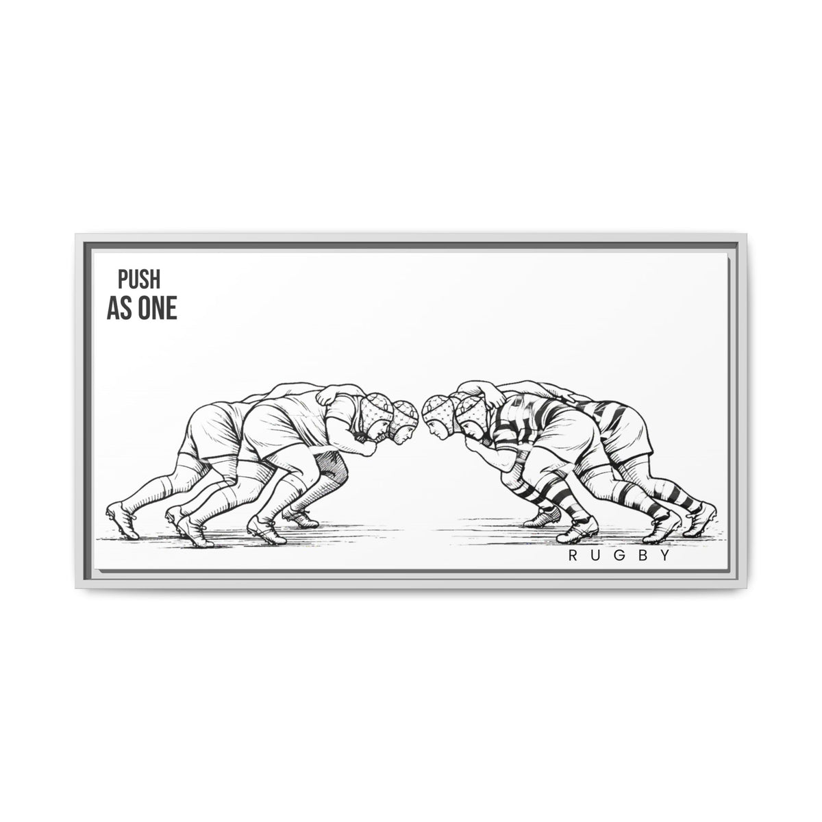 Print, Rugby Scrum, "Push As One" , Matte Canvas Print Framed Art