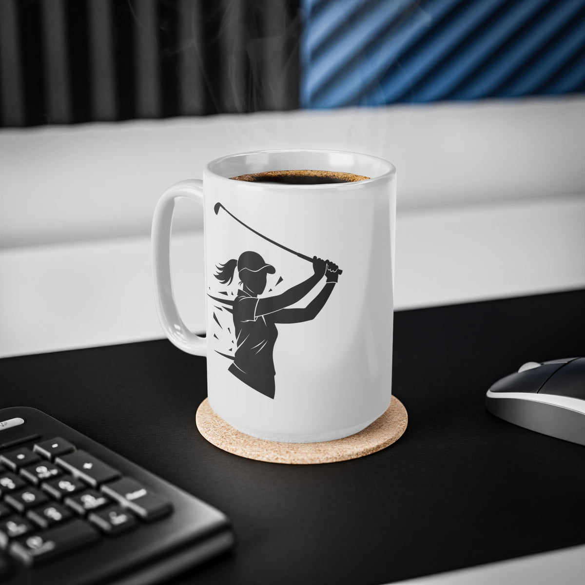 Golf Coffee Mug — Female Golfer Long Drive Design, Ceramic, 325ml / 11oz or 440ml / 15oz