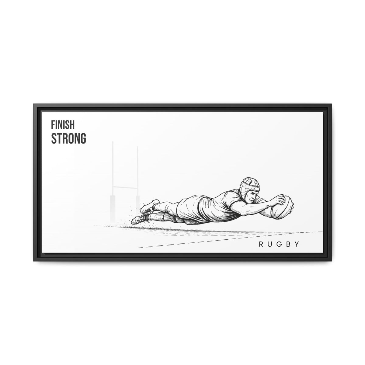 Print, Rugby Try, "Finish Strong"  Matte Canvas Framed Wall Art