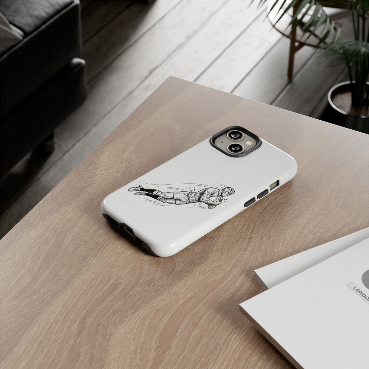 Phone Case, Rugby Try Swan Dive Minimalist Sketch design, Tough Case