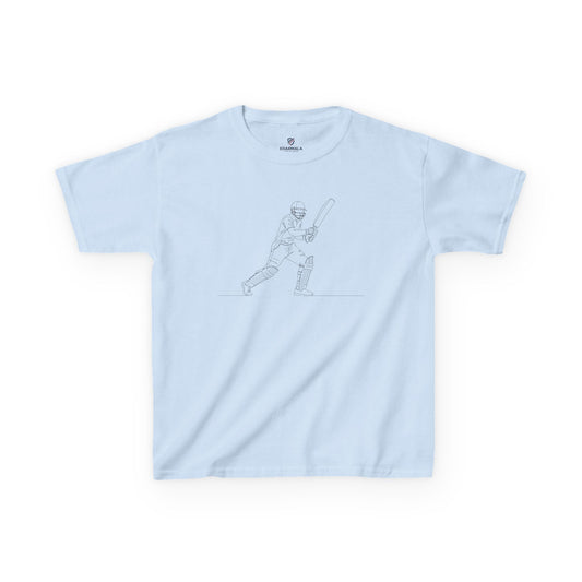 T Shirt Kids, Cricket Batsman 2 minimalist sketch design, Cotton, Various Colours