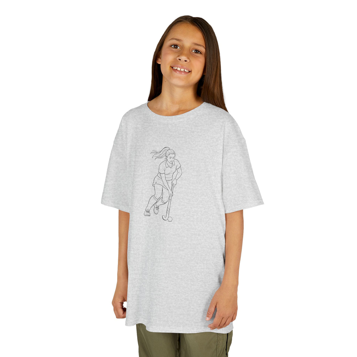 T Shirt Kids, Hockey female player minimalist sketch design, Cotton, Various Colours