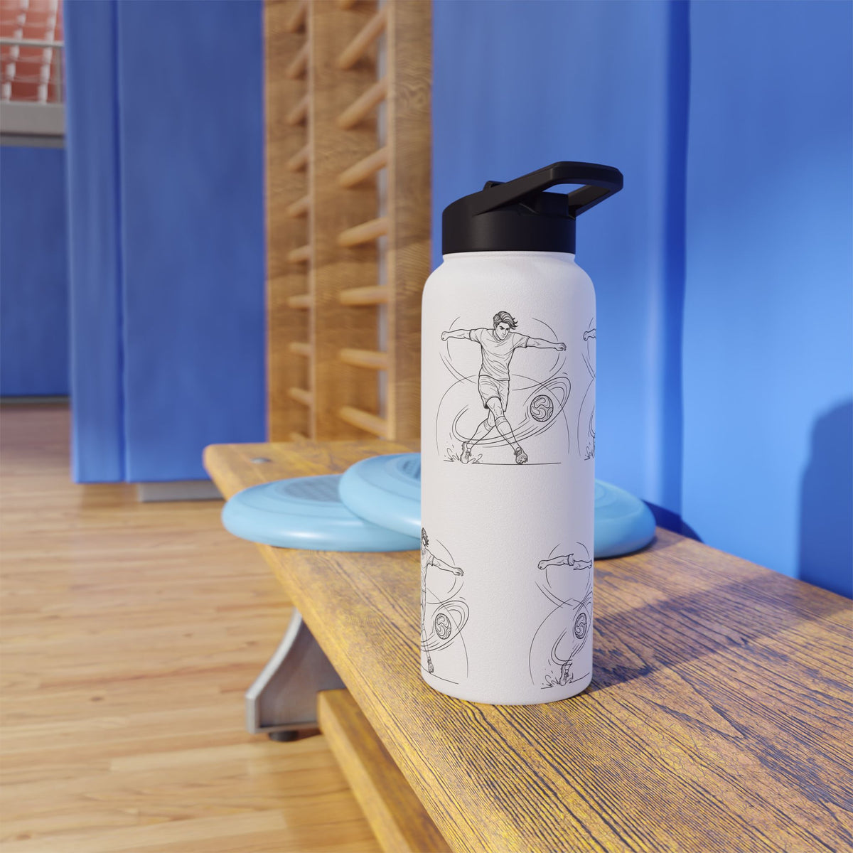 Water Bottle, Football Skills repeat pattern design, Stainless Steel
