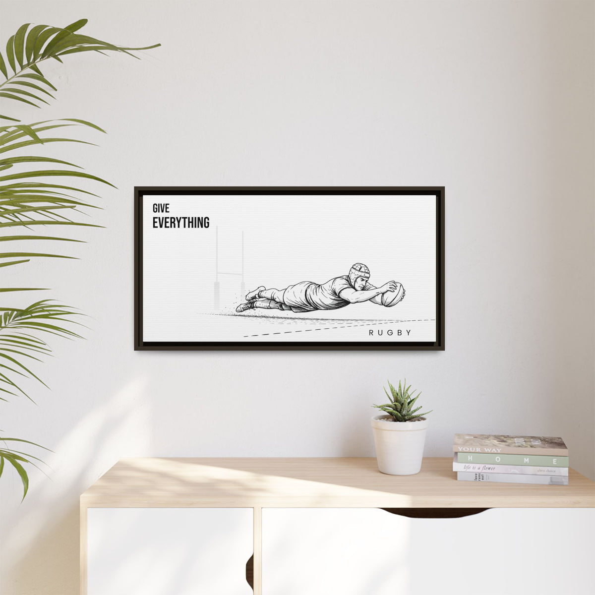 Print, Rugby Try, "Give Everything"  Matte Canvas Framed Wall Art