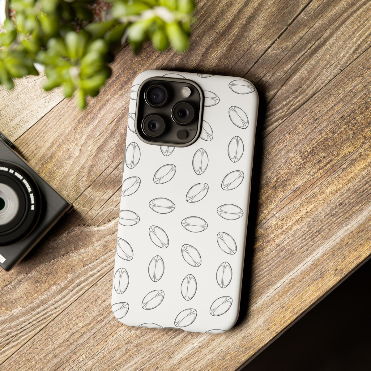 Phone Case, Rugby Ball Minimalist Sketch Pattern, Tough Case