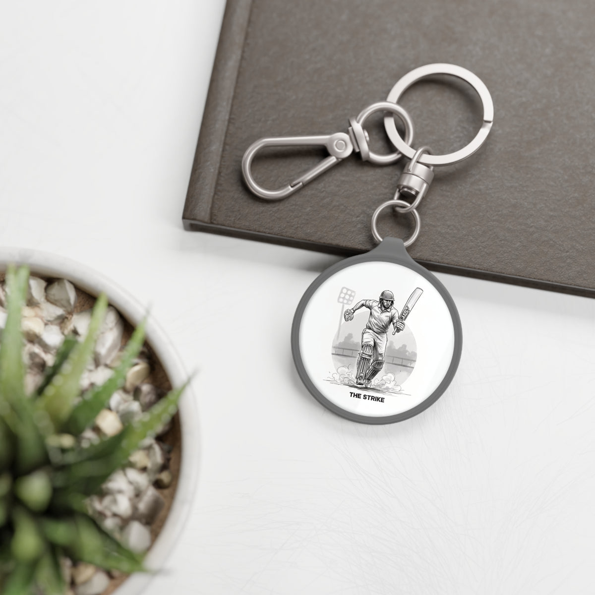 Keyring Bag Tag, Cricket, Strike Image design