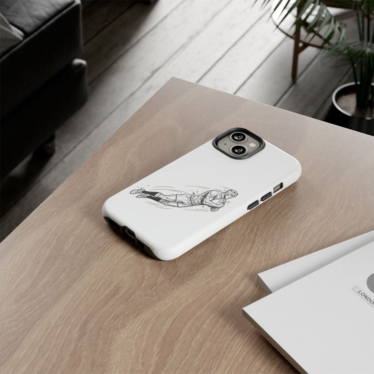 Phone Case, Rugby Try Swan Dive Minimalist Sketch design, Tough Case