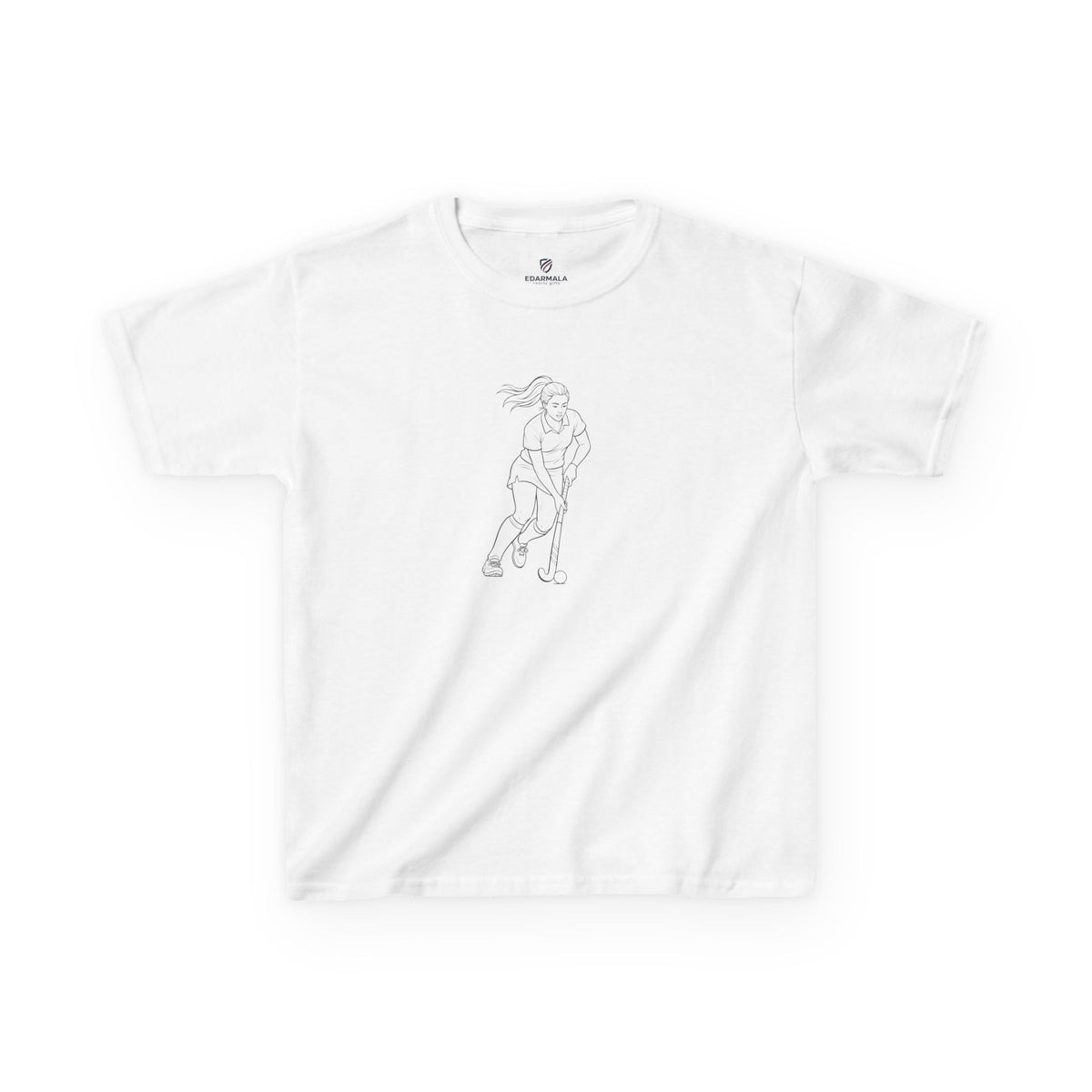 T Shirt Kids, Hockey female player minimalist sketch design, Cotton, Various Colours