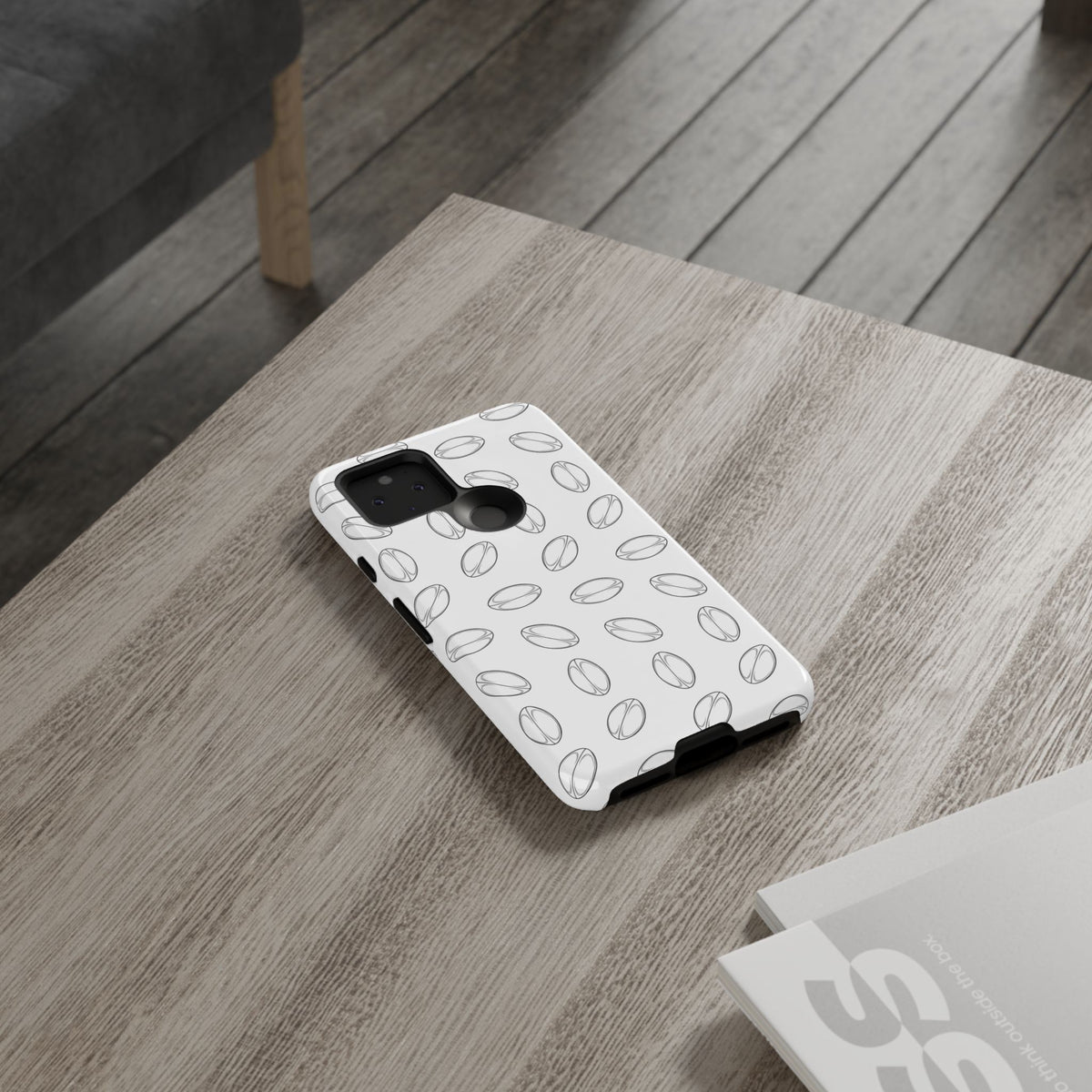 Phone Case, Rugby Ball Minimalist Sketch Pattern, Tough Case