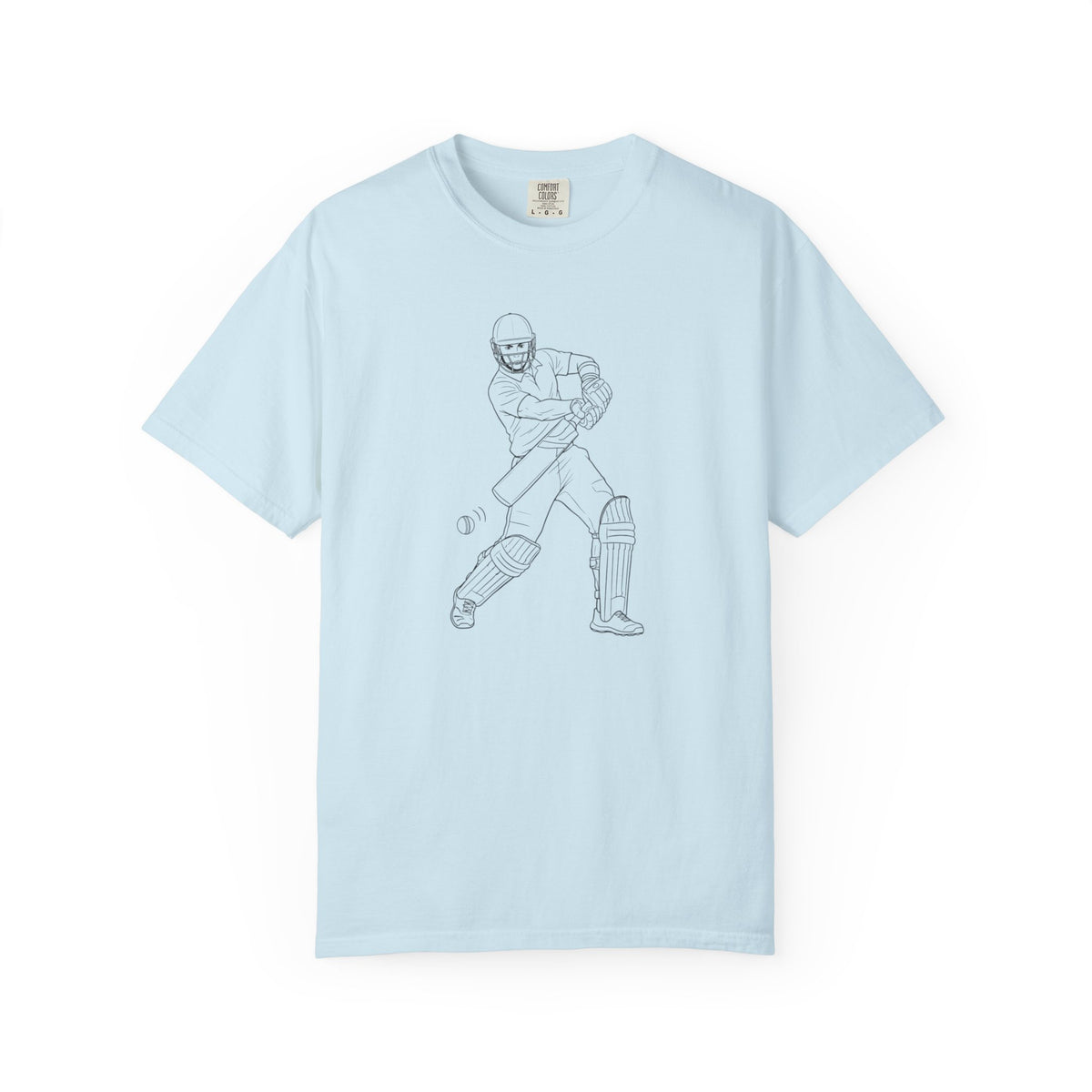 T Shirt, Cricket Batsman Minimalist Sketch Design (Large image), Cotton, Various Colours