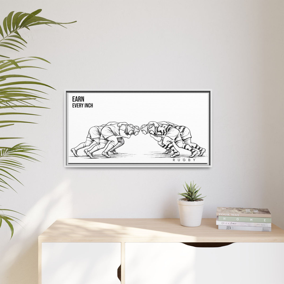 Print, Rugby Scrum, "Earn Every Inch" , Matte Canvas Print Framed Art