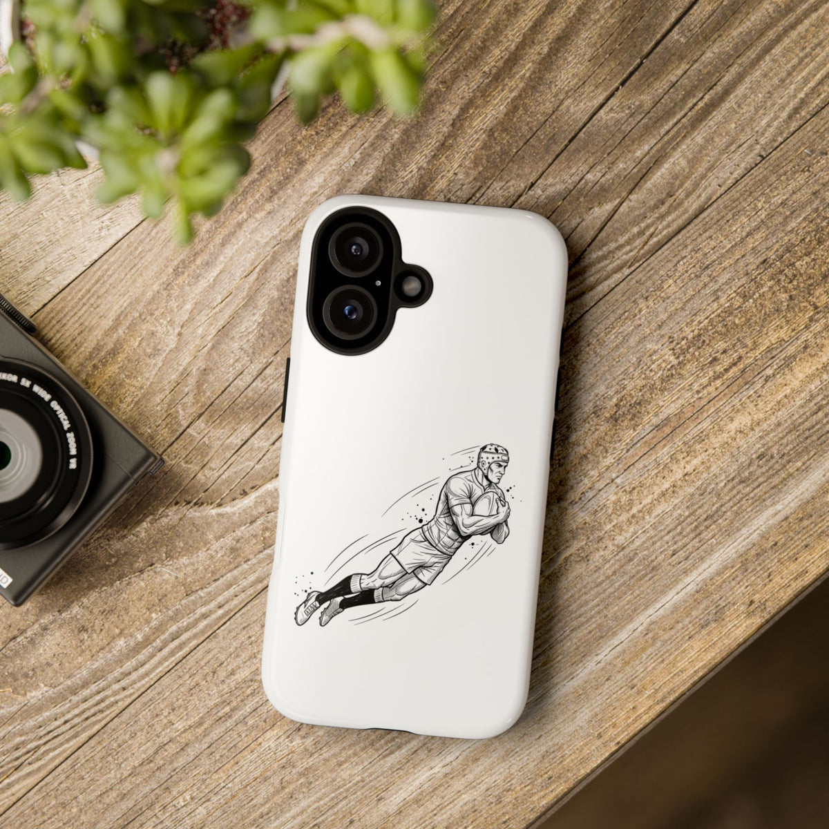 Phone Case, Rugby Try Swan Dive Minimalist Sketch design, Tough Case