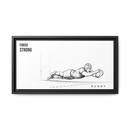 Print, Rugby Try, "Finish Strong"  Matte Canvas Framed Wall Art