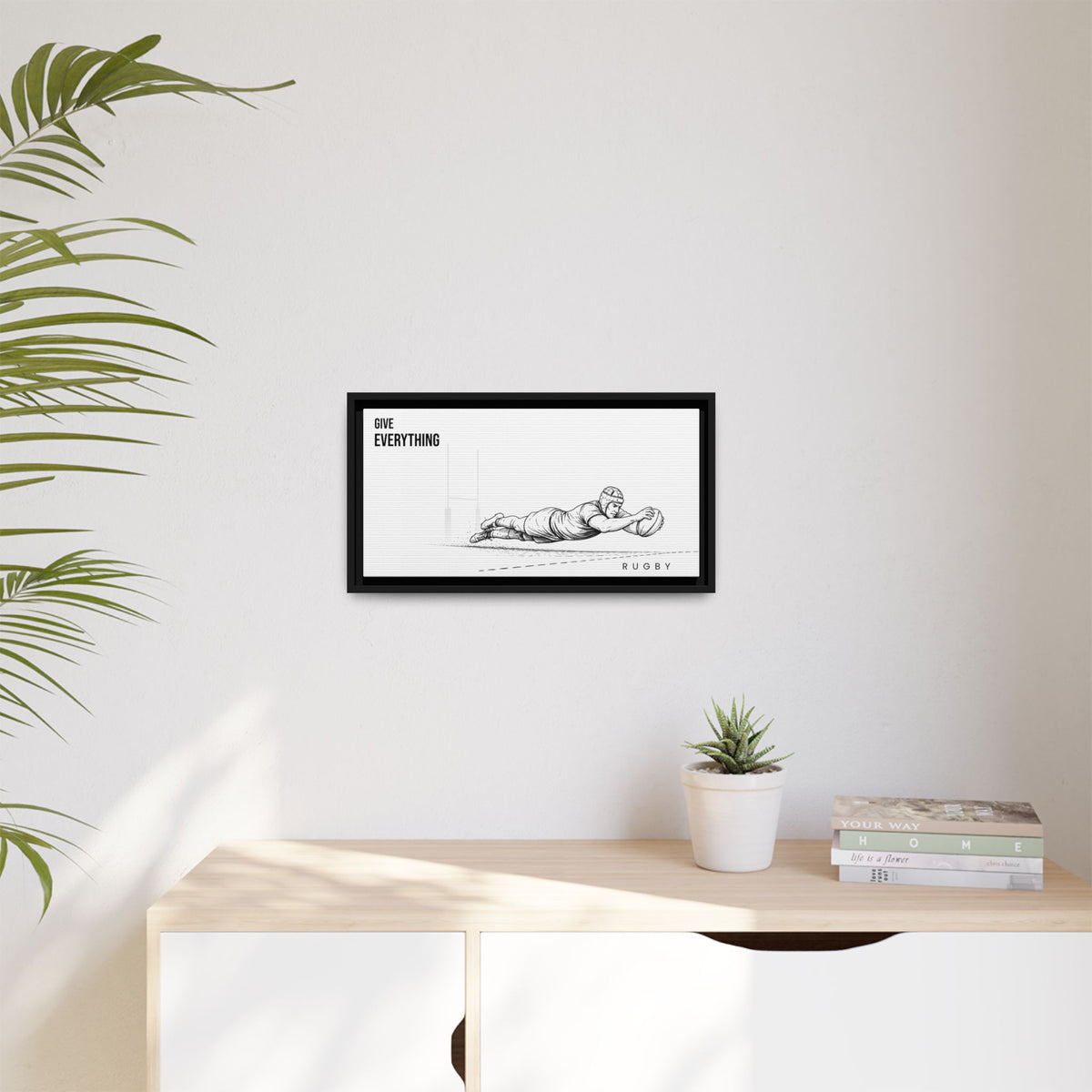 Print, Rugby Try, "Give Everything"  Matte Canvas Framed Wall Art