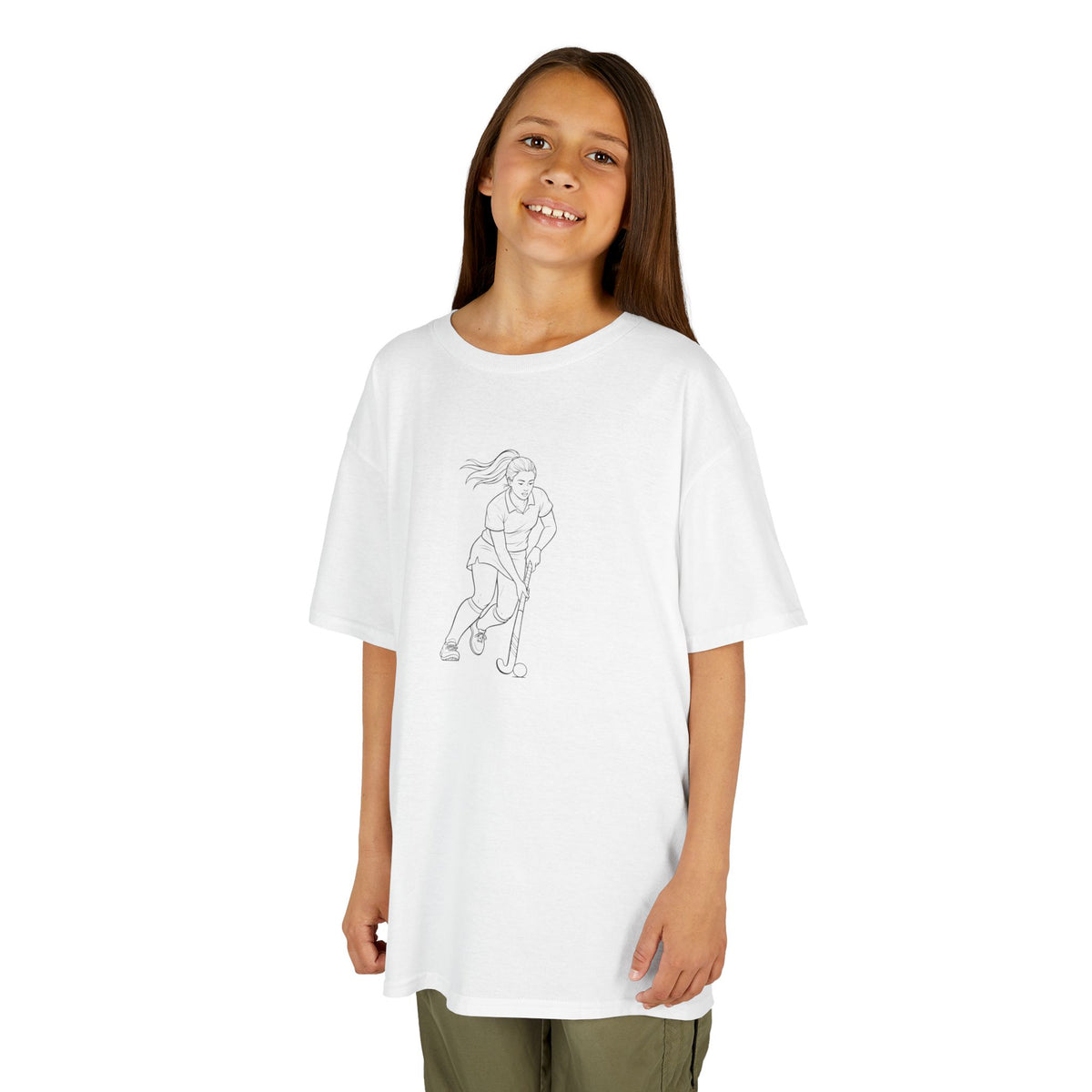 T Shirt Kids, Hockey female player minimalist sketch design, Cotton, Various Colours