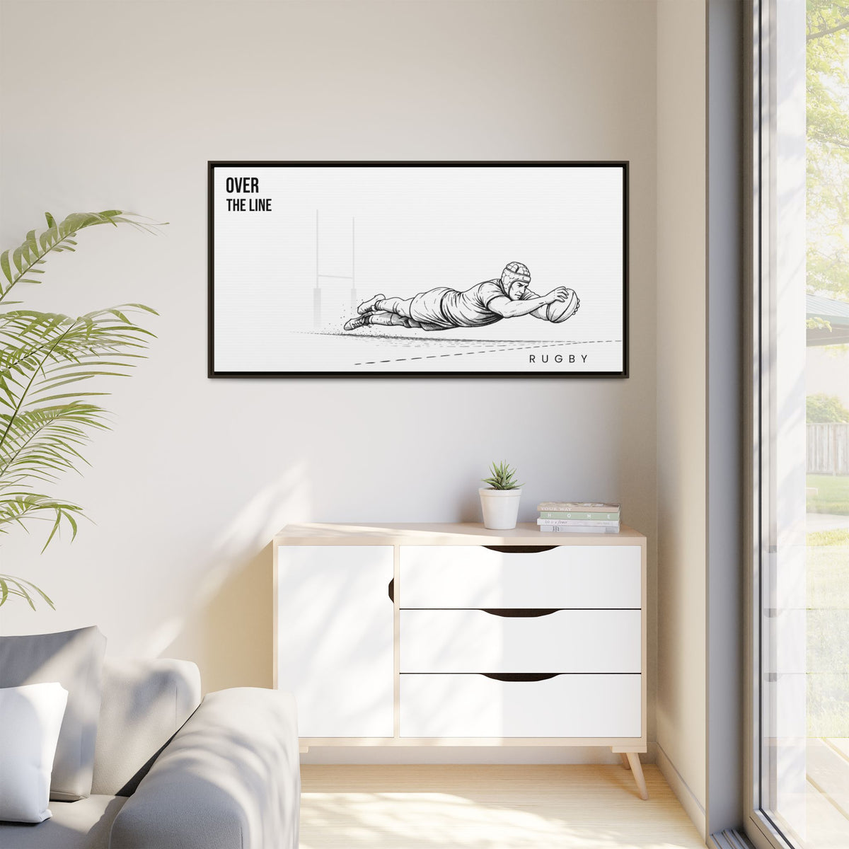 Print, Rugby Try, "Over The Line"  Matte Canvas Framed Wall Art