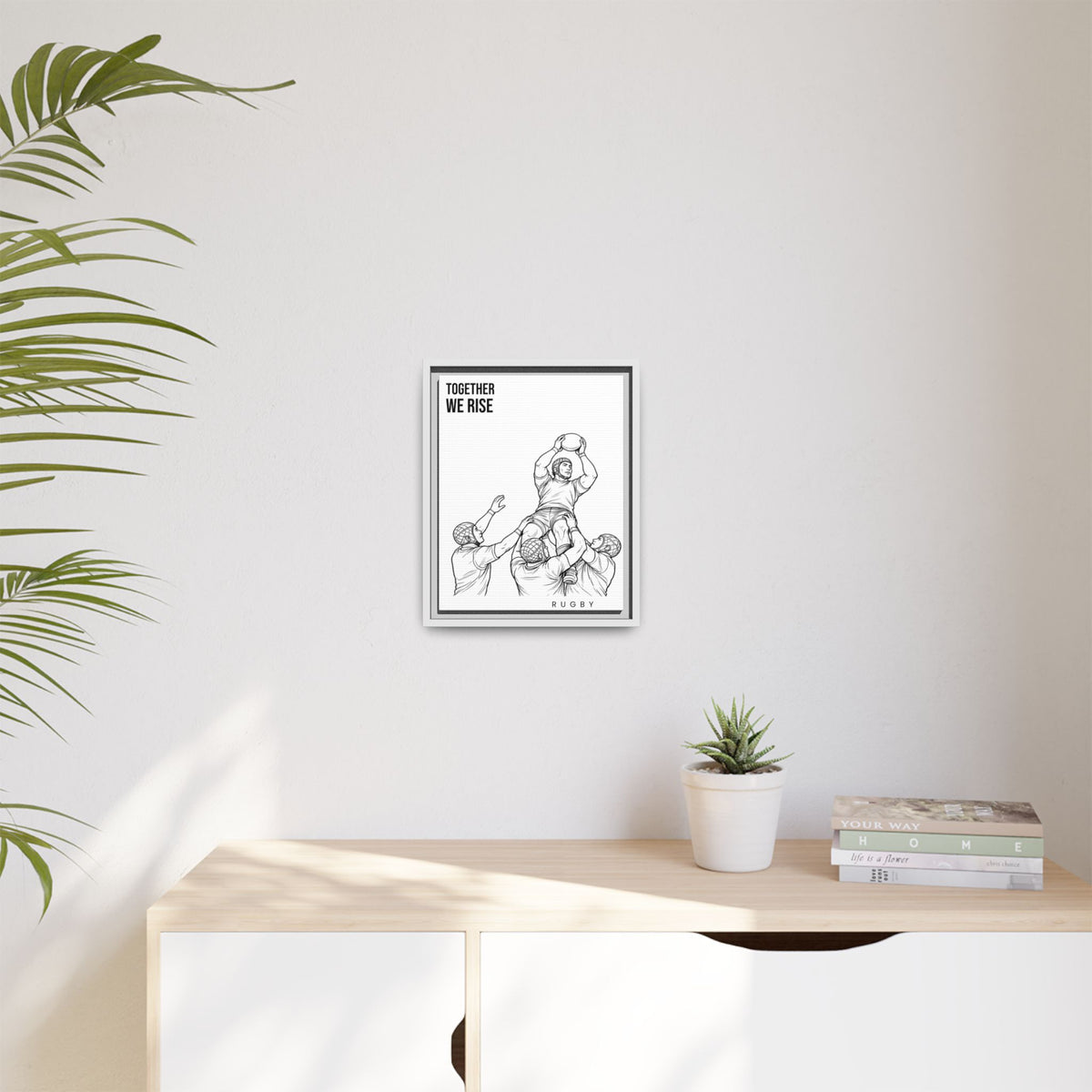 Print, Rugby Line-Out Together We Rise , Matte Canvas Print Framed Art
