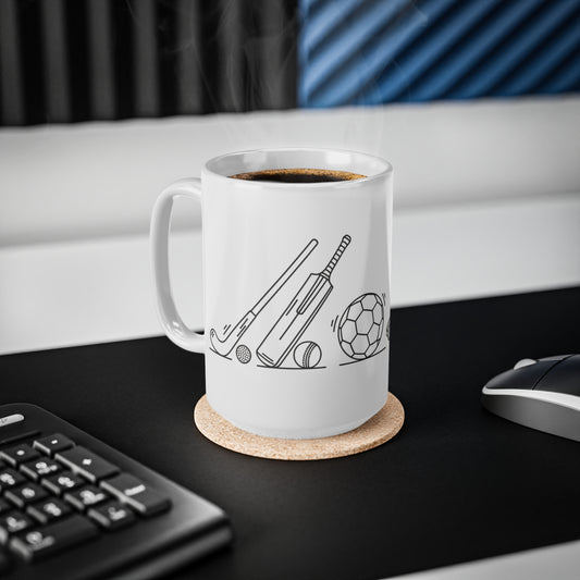 Mug, Youth Sports Minimalist Line Art design, Hockey, Cricket, Football, Rugby, Run & Swim Gear, 325ml / 11oz or 440ml / 15oz