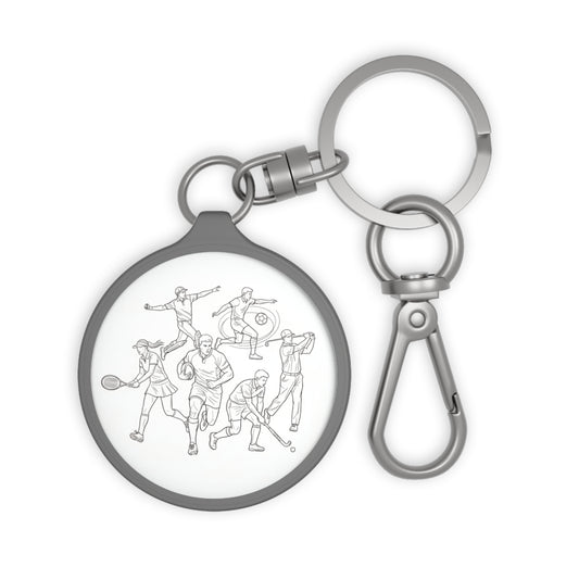 Keyring Bag Tag, Multi Sports minimalist sketch design (rugby, tennis, hockey, cricket, golf, football)