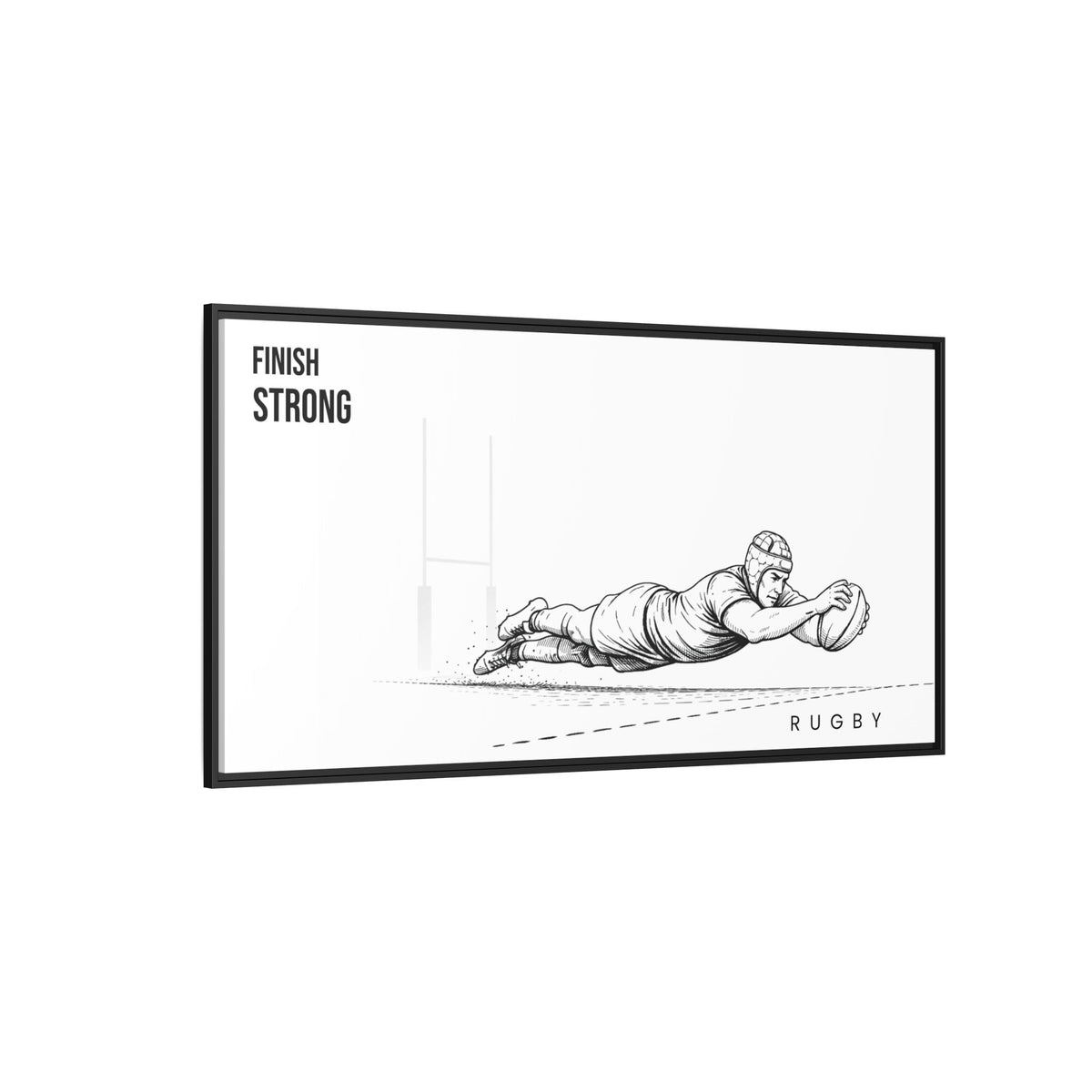 Print, Rugby Try, "Finish Strong"  Matte Canvas Framed Wall Art