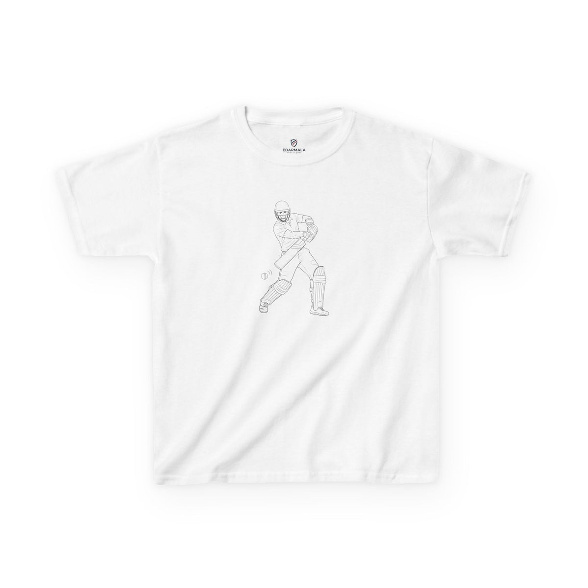 T Shirt Kids, Cricket Batsman minimalist sketch design, Cotton, Various Colours