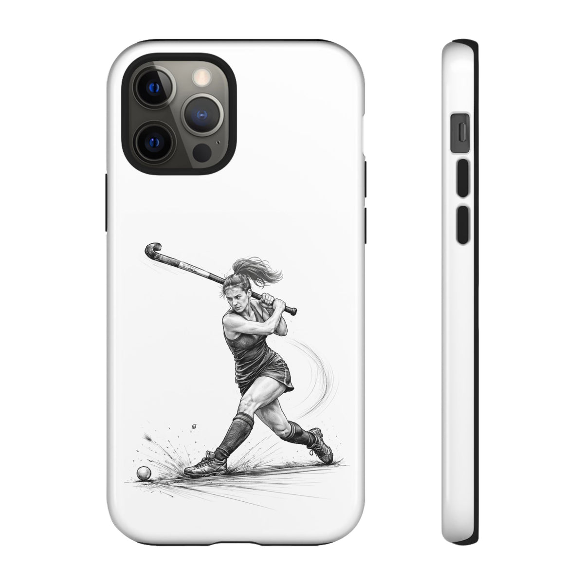 Phone Case, Hockey, Female Player "Tomahawk" shot design, Tough Case