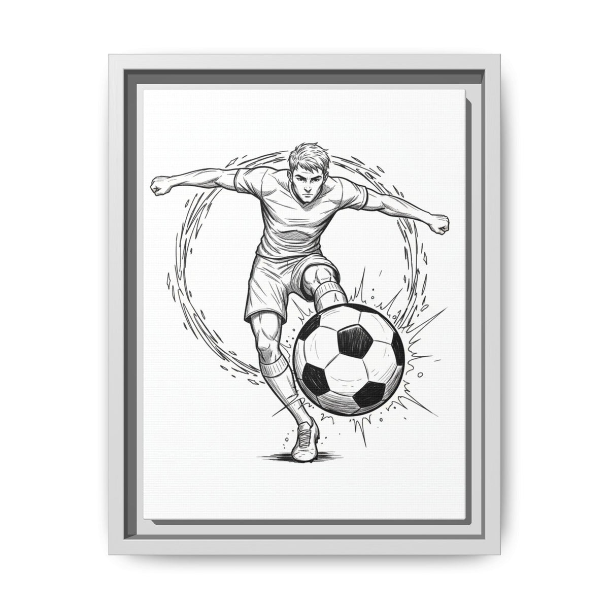 Print, Football Striker, Matte Canvas Framed Wall Art