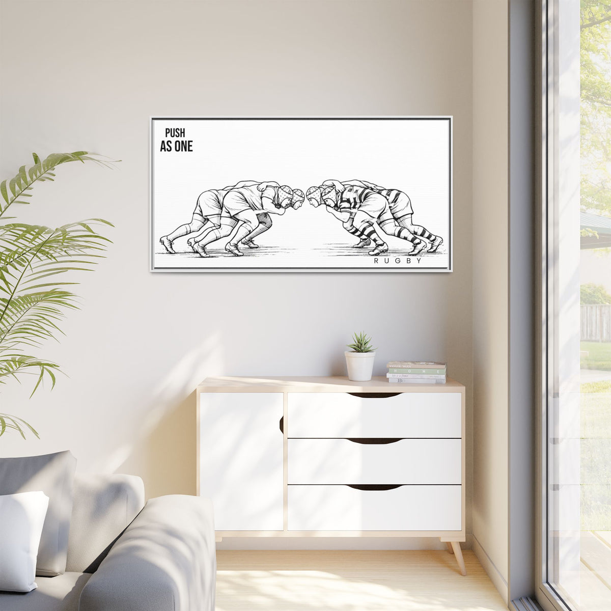 Print, Rugby Scrum, "Push As One" , Matte Canvas Print Framed Art