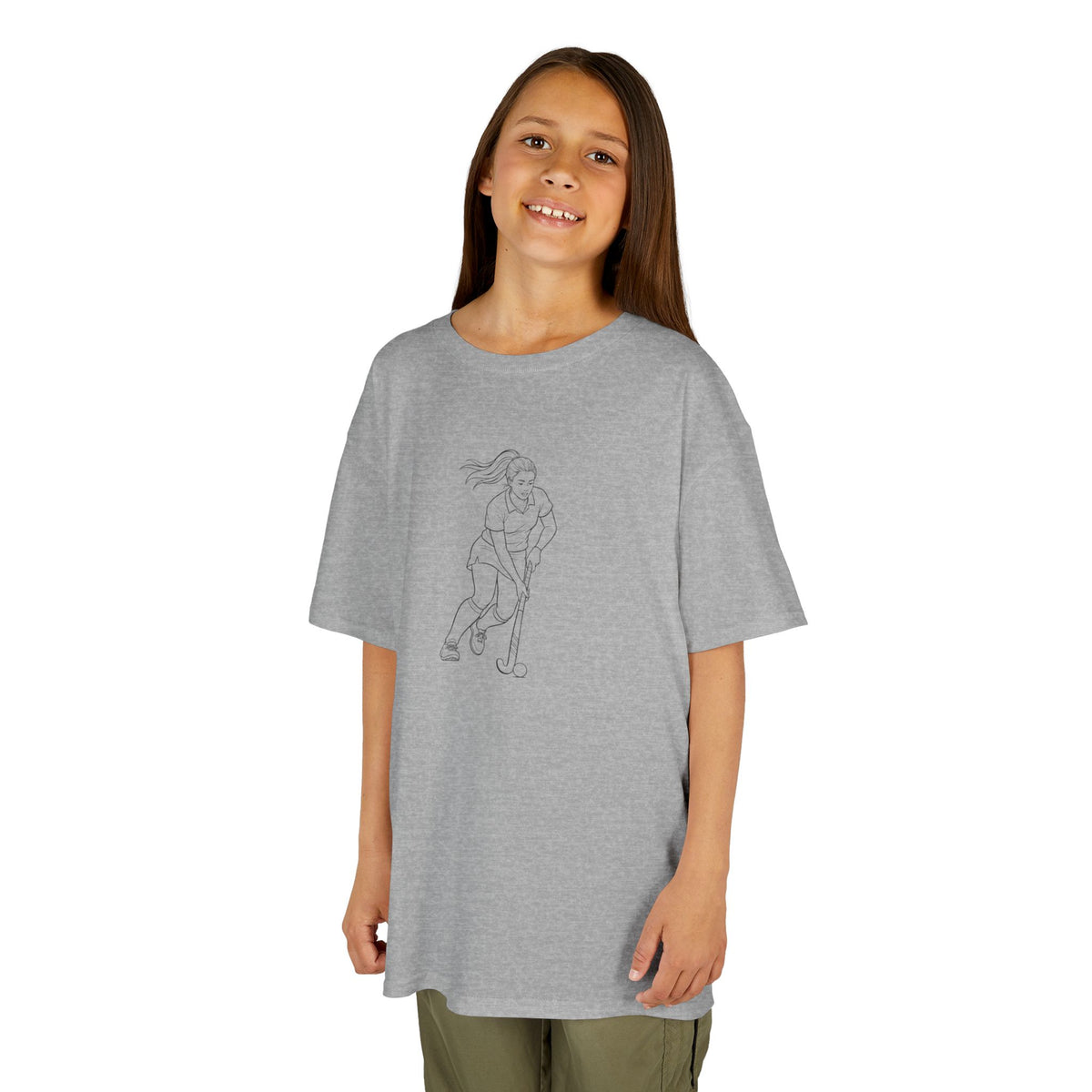 T Shirt Kids, Hockey female player minimalist sketch design, Cotton, Various Colours