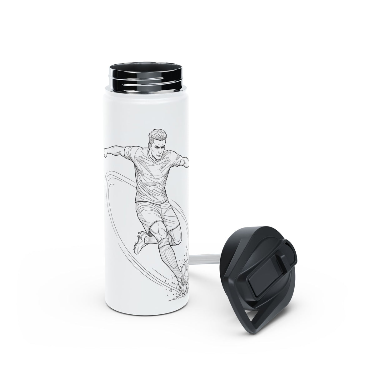 Water Bottle, Football shot Minimalist Sketch, Stainless Steel