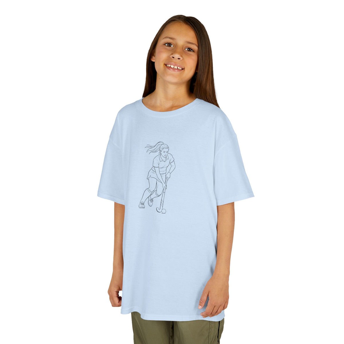T Shirt Kids, Hockey female player minimalist sketch design, Cotton, Various Colours