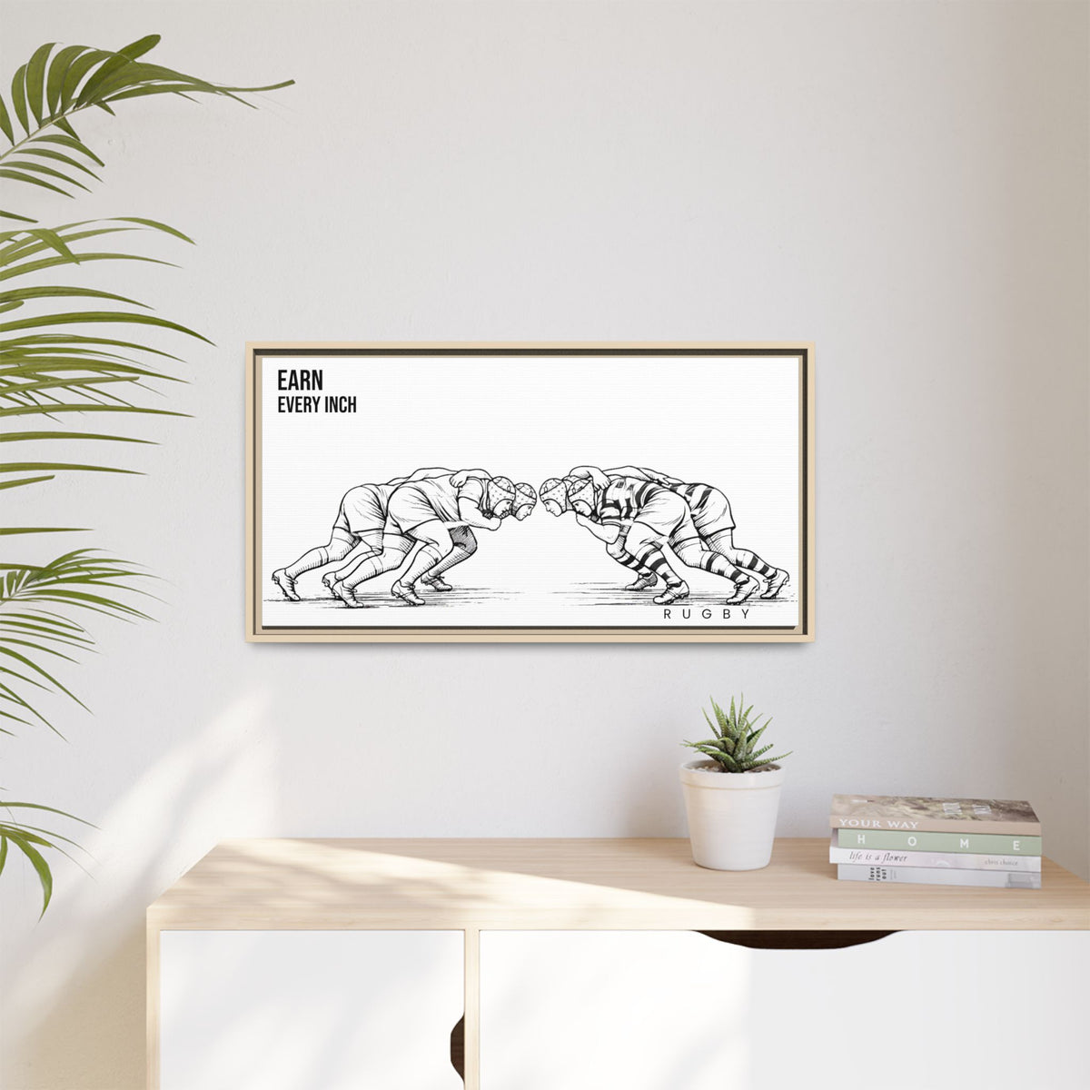 Print, Rugby Scrum, "Earn Every Inch" , Matte Canvas Print Framed Art