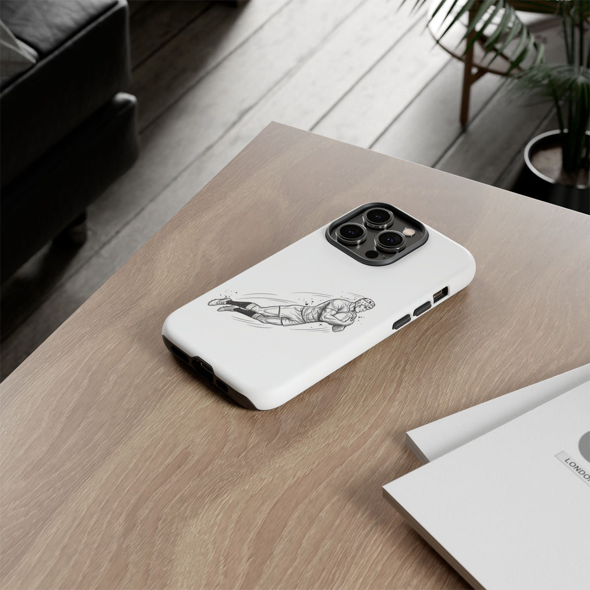 Phone Case, Rugby Try Swan Dive Minimalist Sketch design, Tough Case