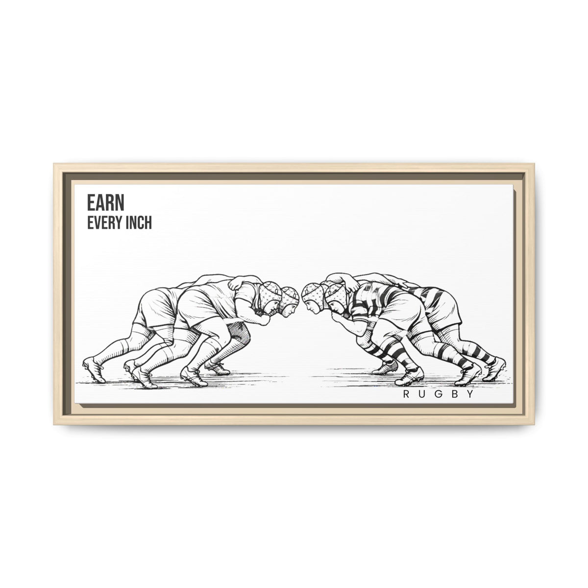 Print, Rugby Scrum, "Earn Every Inch" , Matte Canvas Print Framed Art