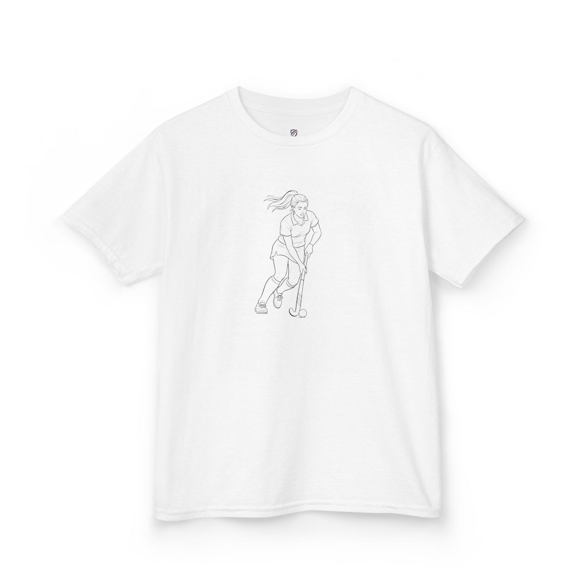 T Shirt Kids, Hockey female player minimalist sketch design, Cotton, Various Colours