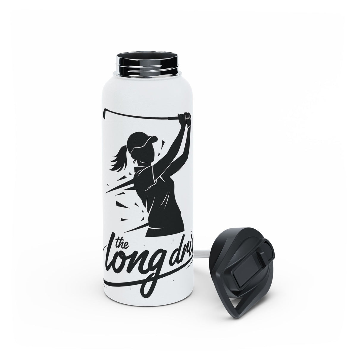 Water Bottle, Golf, Long Drive Female Golfer image, Stainless Steel