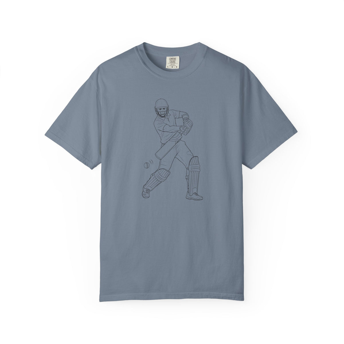 T Shirt, Cricket Batsman Minimalist Sketch Design (Large image), Cotton, Various Colours